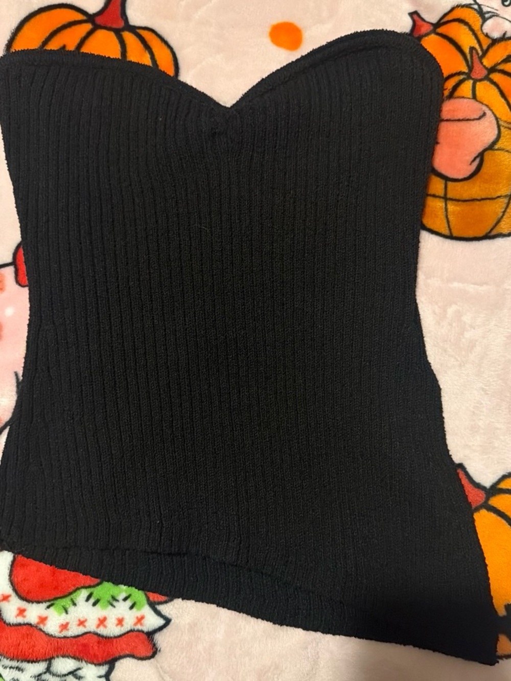 Strapless Ribbed Black Camisole Top